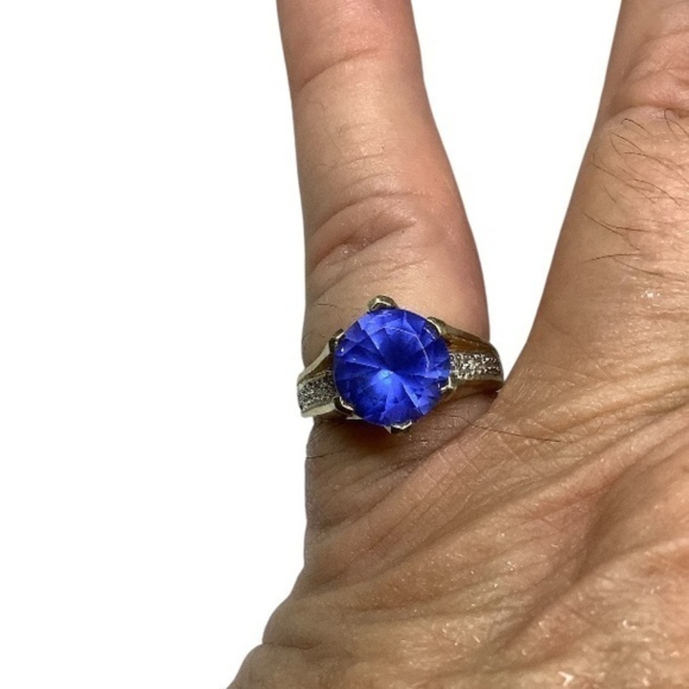 Gold over sterling silver blue gemstone CZ ring
